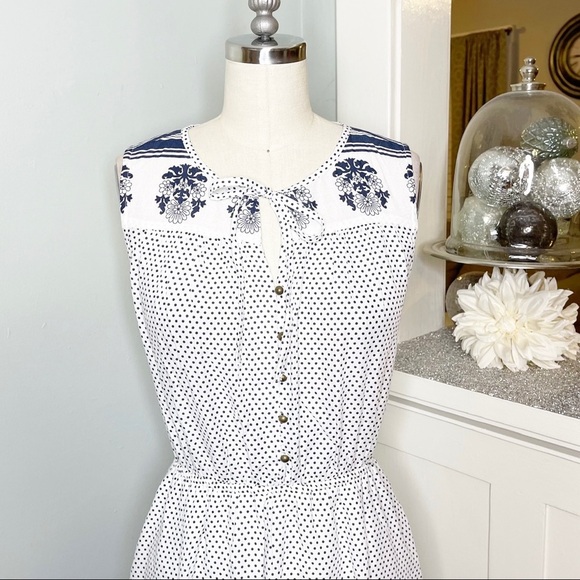 Lucky Brand Polka Dot MIDI Sleeveless Tunic Dress Navy & White Medium - Picture 4 of 11